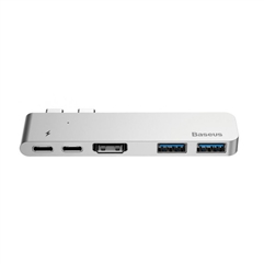 USB-концентратор Baseus Thunderbolt C+Dual Type-C to USB3.0-HDMI-Type-C (CAHUB-B0G) для MacBook Pro 2016-2017  - серебристый