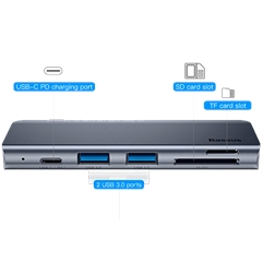 USB-концентратор Baseus Type-C to USB3.0x2-SD-TF-Type-C PD для MacBook Pro  - серебристый