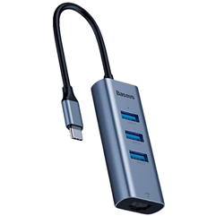 USB-концентратор Baseus Enjoyment Series USB-C to RJ45-3xUSB 3.0 CAHUB-M0G  - серебристый