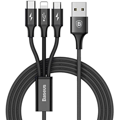 Кабель Baseus Rapid Series 3-in-1  - USB 2.0 - Micro USB + Lightning + USB Type-C, 1.2 метра